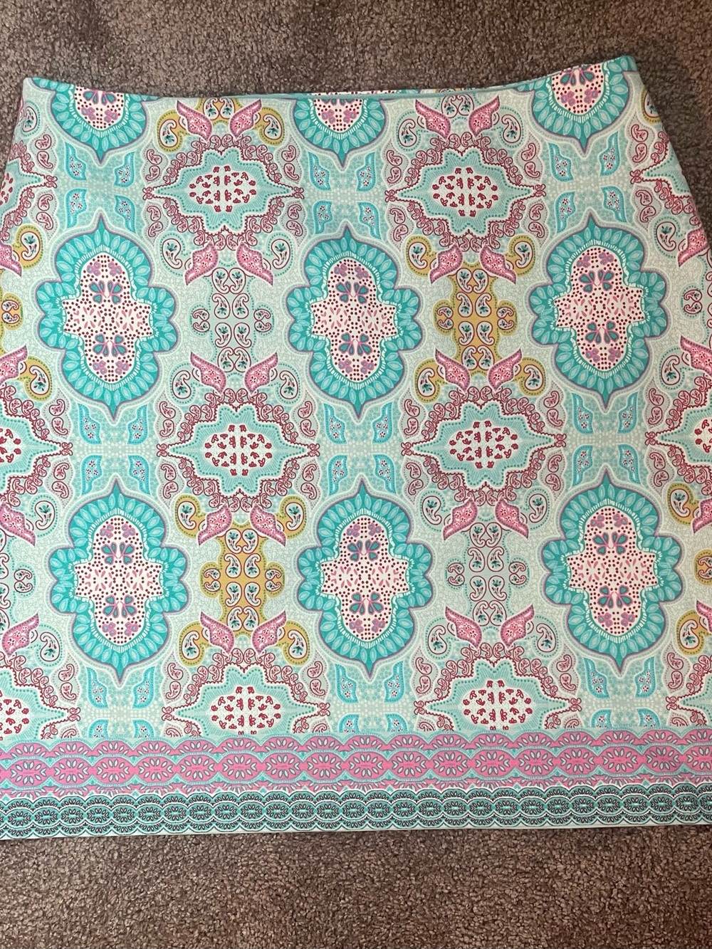 Talbots - Aqua Pink Yellow Printed Cotton Skirt- 12 Petite